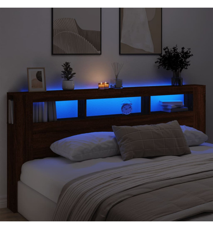 Tête de lit à LED chêne marron 220x18,5x103,5cm bois ingénierie | Mobilier & Déco