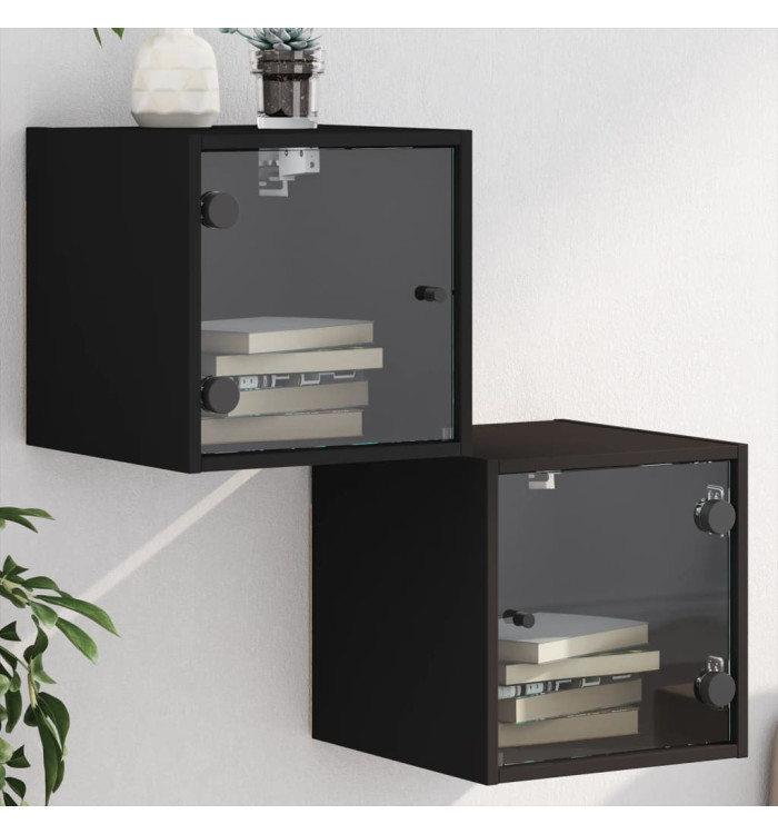 Tables de chevet avec portes en verre 2 pcs noir 35x37x35 cm | Mobilier & Déco