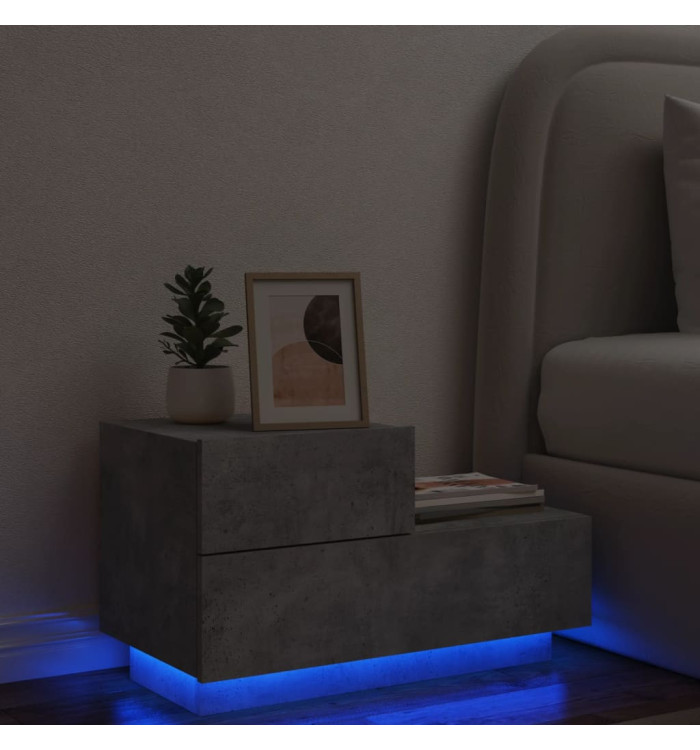 Table de chevet avec lumières LED gris béton 70x36x40,5 cm | Mobilier & Déco