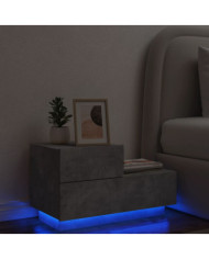 Table de chevet avec lumières LED gris béton 70x36x40,5 cm | Mobilier & Déco