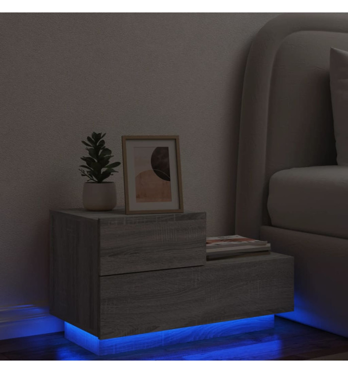 Table de chevet avec lumières LED sonoma gris 70x36x40,5 cm | Mobilier & Déco