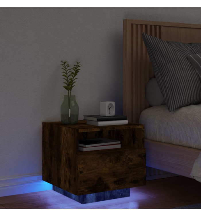 Table de chevet avec lumières LED chêne fumé 40x39x37 cm | Mobilier & Déco