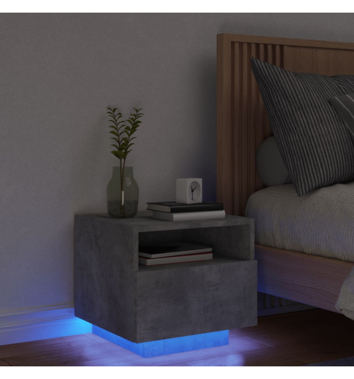 Table de chevet avec lumières LED gris béton 40x39x37 cm | Mobilier & Déco