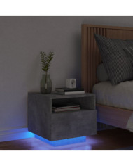 Table de chevet avec lumières LED gris béton 40x39x37 cm | Mobilier & Déco