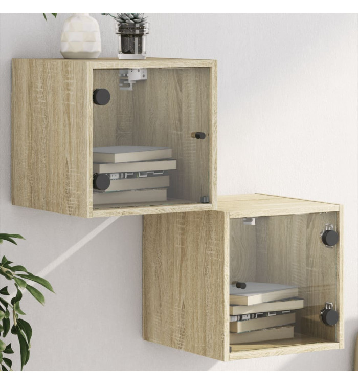 Tables de chevet et portes vitrées 2pcs chêne sonoma 35x37x35cm | Mobilier & Déco