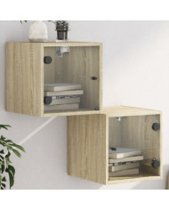 Tables de chevet et portes vitrées 2pcs chêne sonoma 35x37x35cm | Mobilier & Déco