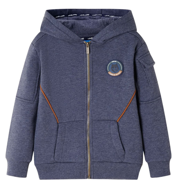 Sweat-shirt à capuche fermeture éclair enfants bleu foncé mélangé 140 | Mobilier & Déco
