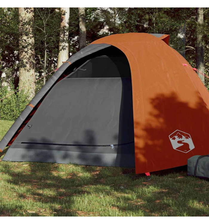 Tente de camping à dôme 4 personnes gris et orange imperméable | Mobilier & Déco