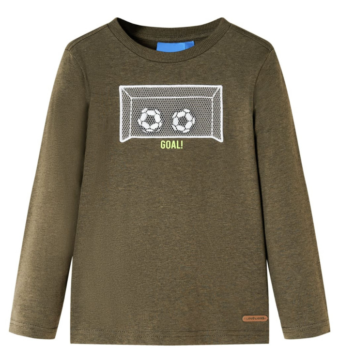 T-shirt enfants manches longues kaki mélangé 128 | Mobilier & Déco