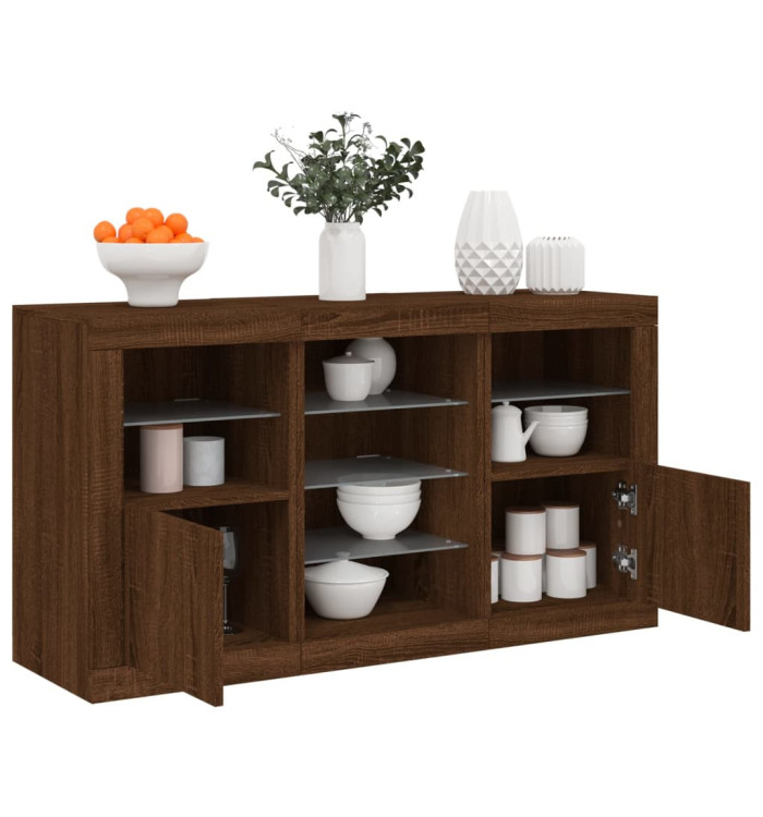 Buffet avec lumières LED chêne marron 123x37x67 cm | Mobilier & Déco