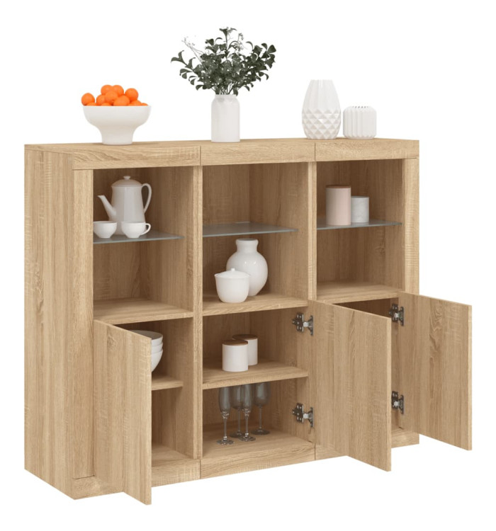 Buffets avec lumières LED 3 pcs chêne sonoma bois d'ingénierie | Mobilier & Déco