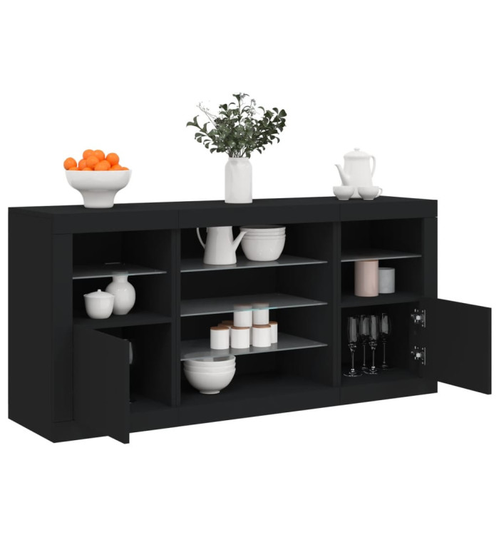 Buffet avec lumières LED noir 142,5x37x67 cm | Mobilier & Déco
