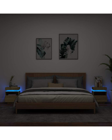 Armoires de chevet avec lumières LED 2 pcs chêne sonoma | Mobilier & Déco