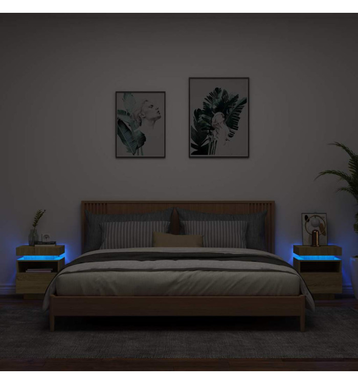 Armoires de chevet avec lumières LED 2 pcs chêne sonoma | Mobilier & Déco