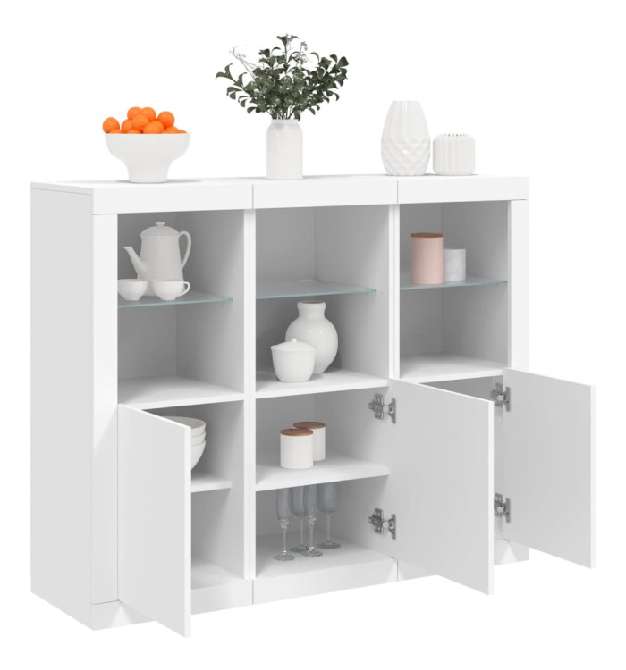 Buffets avec lumières LED 3 pcs blanc bois d'ingénierie | Mobilier & Déco