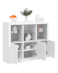 Buffets avec lumières LED 3 pcs blanc bois d'ingénierie | Mobilier & Déco