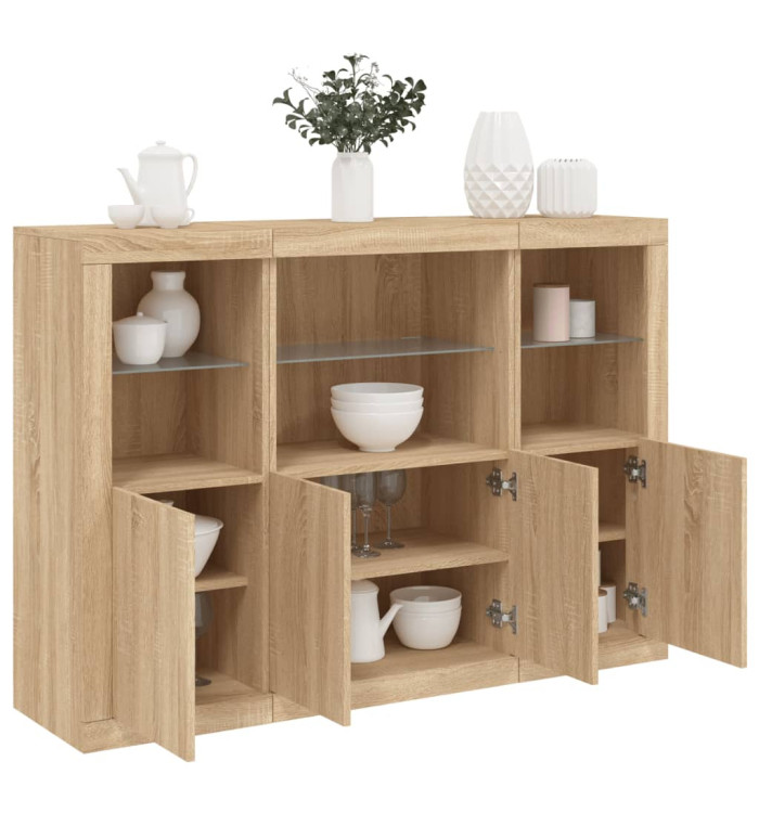 Buffets avec lumières LED 3 pcs chêne sonoma bois d'ingénierie | Mobilier & Déco