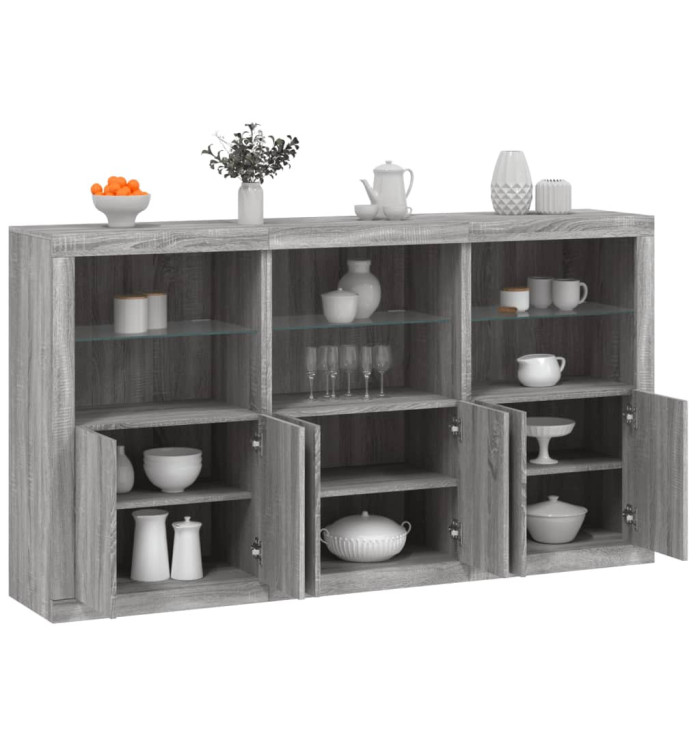 Buffet avec lumières LED sonoma gris 181,5x37x100 cm | Mobilier & Déco