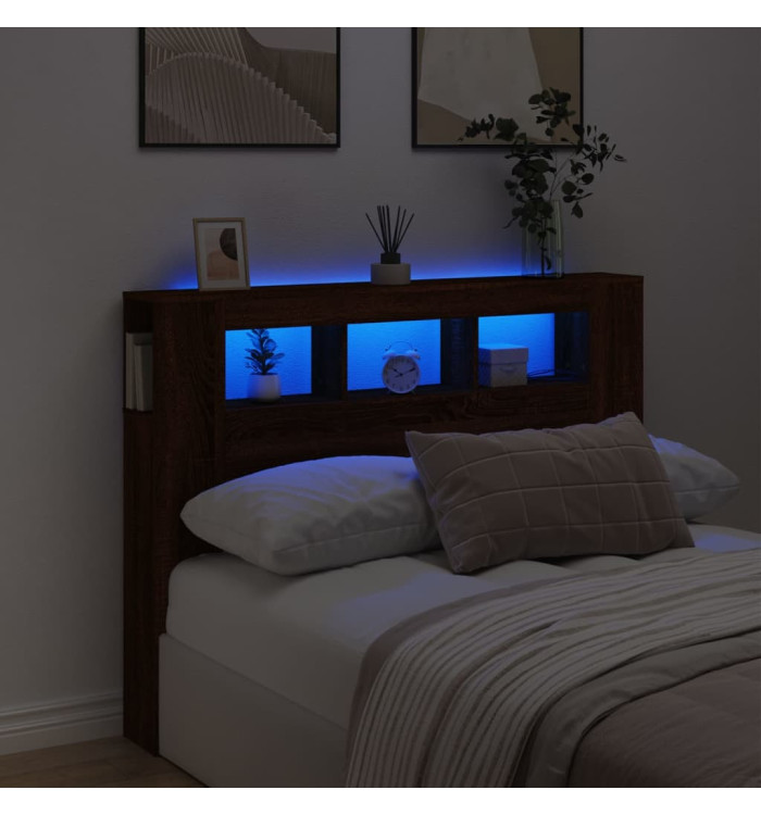 Tête de lit à LED chêne marron 140x18,5x103,5cm bois ingénierie | Mobilier & Déco