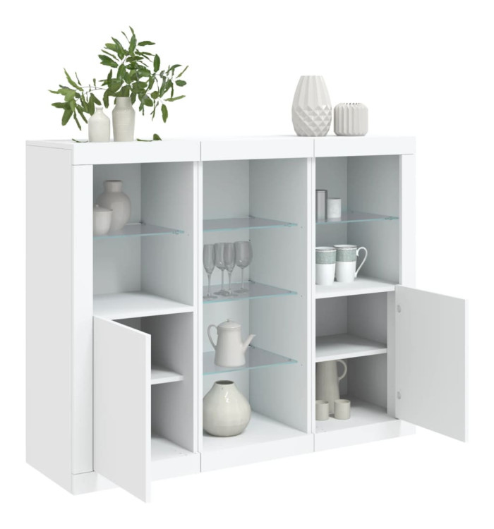 Buffets avec lumières LED 3 pcs blanc bois d'ingénierie | Mobilier & Déco