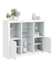 Buffets avec lumières LED 3 pcs blanc bois d'ingénierie | Mobilier & Déco