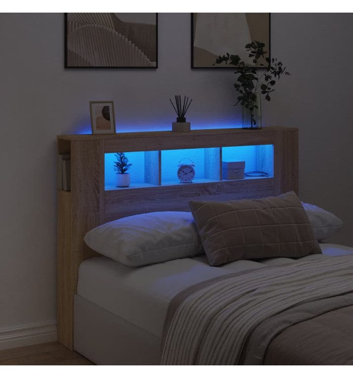 Tête de lit à LED chêne sonoma 140x18,5x103,5cm bois ingénierie | Mobilier & Déco