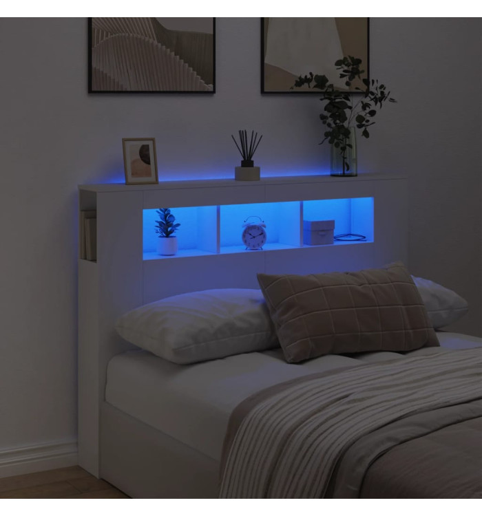 Tête de lit à LED blanc 140x18,5x103,5 cm bois d'ingénierie | Mobilier & Déco