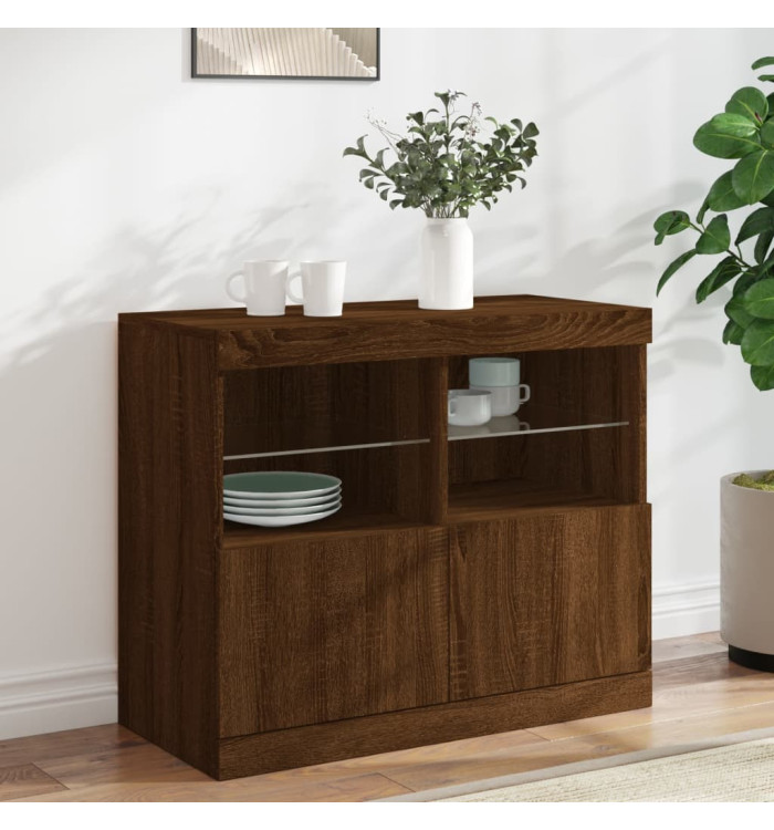 Buffet avec lumières LED chêne marron 81x37x67 cm | Mobilier & Déco