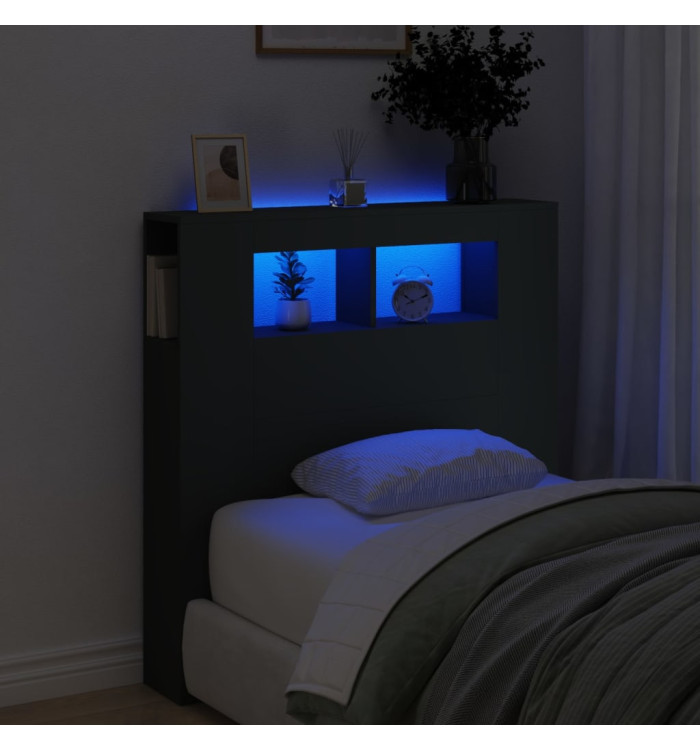 Tête de lit à LED noir 100x18,5x103,5 cm bois d'ingénierie | Mobilier & Déco