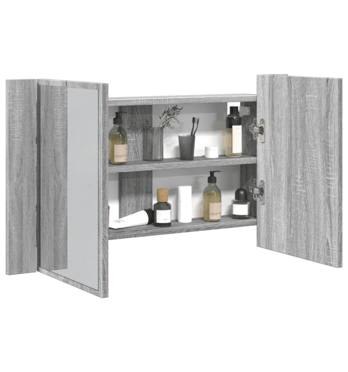 Armoire de salle de bain à miroir LED sonoma gris 80x12x45 cm | Mobilier & Déco