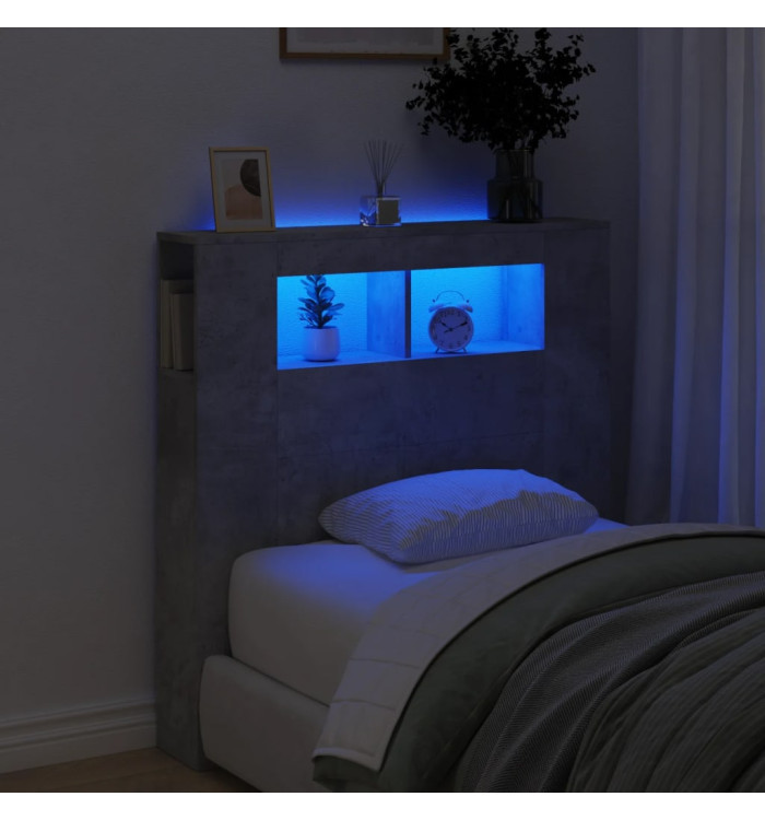 Tête de lit à LED gris béton 100x18,5x103,5cm bois d'ingénierie | Mobilier & Déco