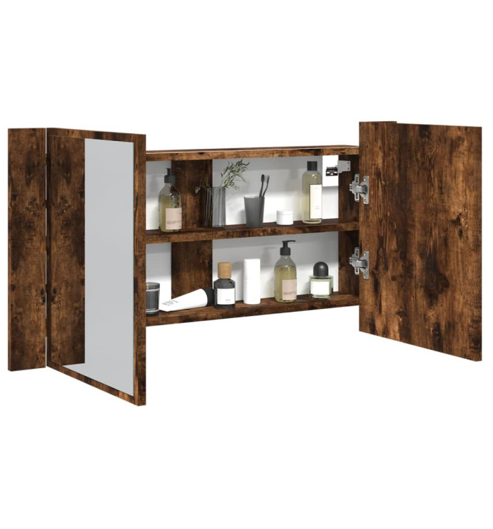 Armoire à miroir à LED de bain chêne fumé 90x12x45 cm acrylique | Mobilier & Déco
