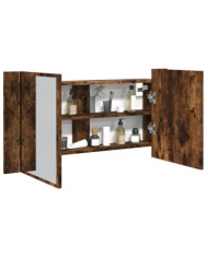 Armoire à miroir à LED de bain chêne fumé 90x12x45 cm acrylique | Mobilier & Déco