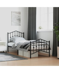 Cadre de lit métal sans matelas avec pied de lit noir 90x190 cm | Mobilier & Déco