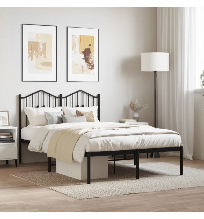 Cadre de lit métal sans matelas avec tête de lit noir 120x190cm | Mobilier & Déco