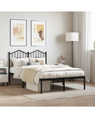 Cadre de lit métal sans matelas avec tête de lit noir 120x190cm | Mobilier & Déco
