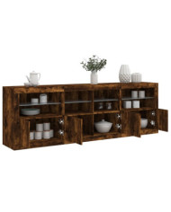 Buffet avec lumières LED chêne fumé 202x37x67 cm | Mobilier & Déco