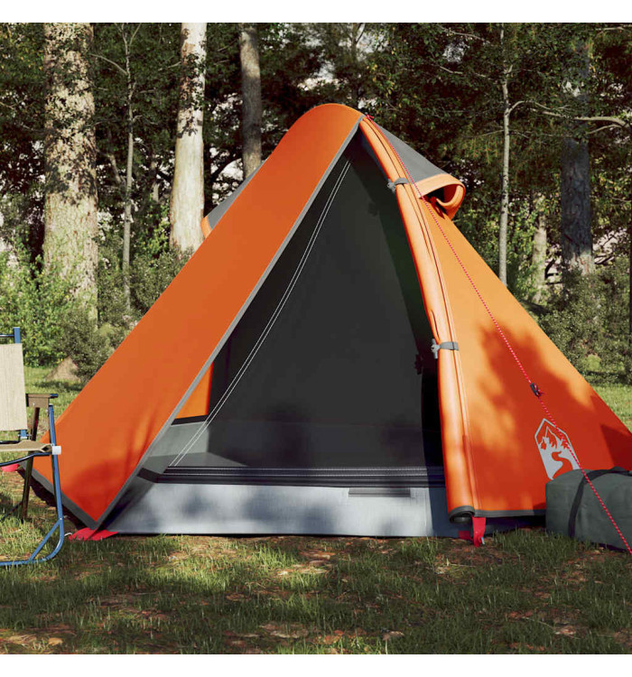 Tente de camping à dôme 2 personnes gris et orange imperméable | Mobilier & Déco