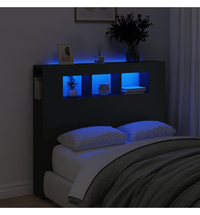 Tête de lit à LED noir 120x18,5x103,5 cm bois d'ingénierie | Mobilier & Déco