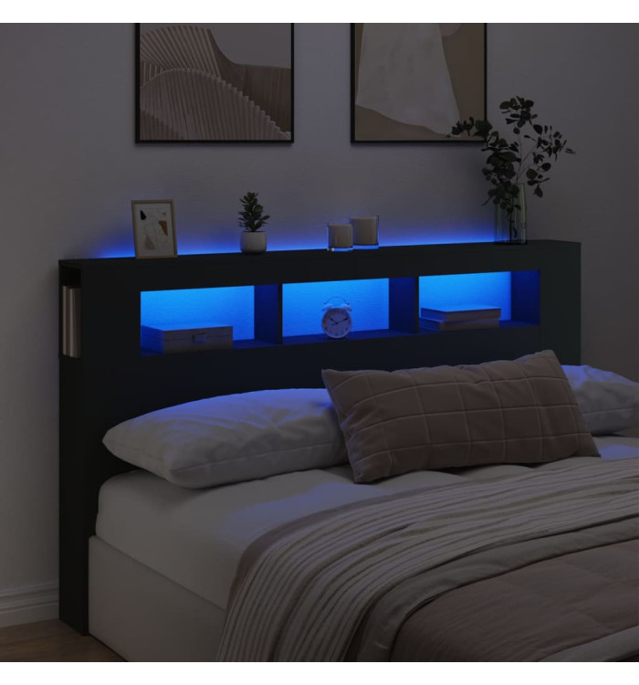 Tête de lit à LED noir 180x18,5x103,5 cm bois d'ingénierie | Mobilier & Déco