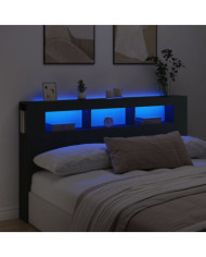 Tête de lit à LED noir 180x18,5x103,5 cm bois d'ingénierie | Mobilier & Déco
