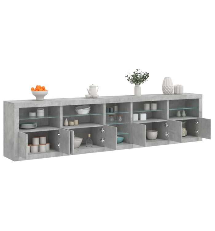 Buffet avec lumières LED gris béton 283x37x67 cm | Mobilier & Déco