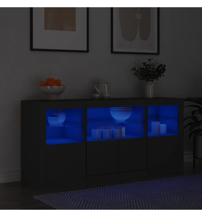 Buffet avec lumières LED noir 142,5x37x67 cm | Mobilier & Déco