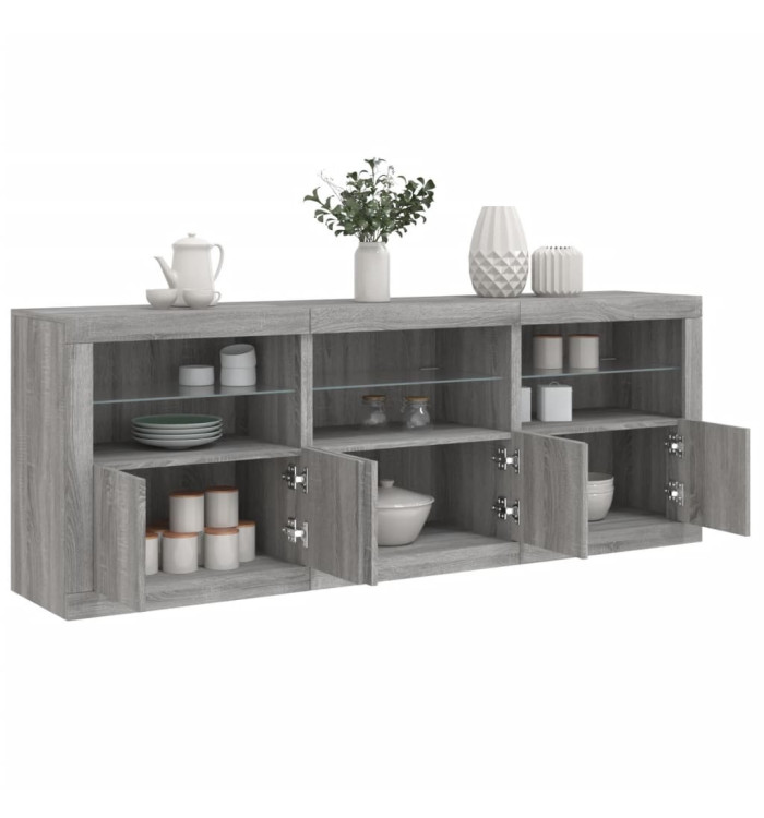 Buffet avec lumières LED sonoma gris 181,5x37x67 cm | Mobilier & Déco
