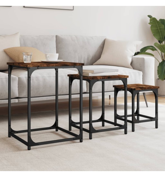 Tables basses gigognes 3 pcs chêne fumé bois d'ingénierie | Mobilier & Déco