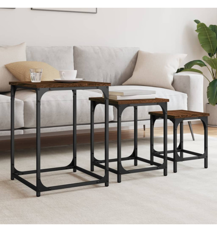 Tables basses gigognes 3 pcs chêne marron bois d'ingénierie | Mobilier & Déco