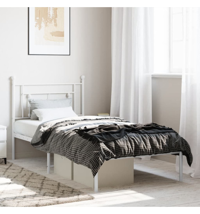 Cadre de lit métal sans matelas avec tête de lit blanc 90x190cm | Mobilier & Déco