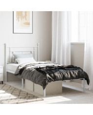 Cadre de lit métal sans matelas avec tête de lit blanc 90x190cm | Mobilier & Déco