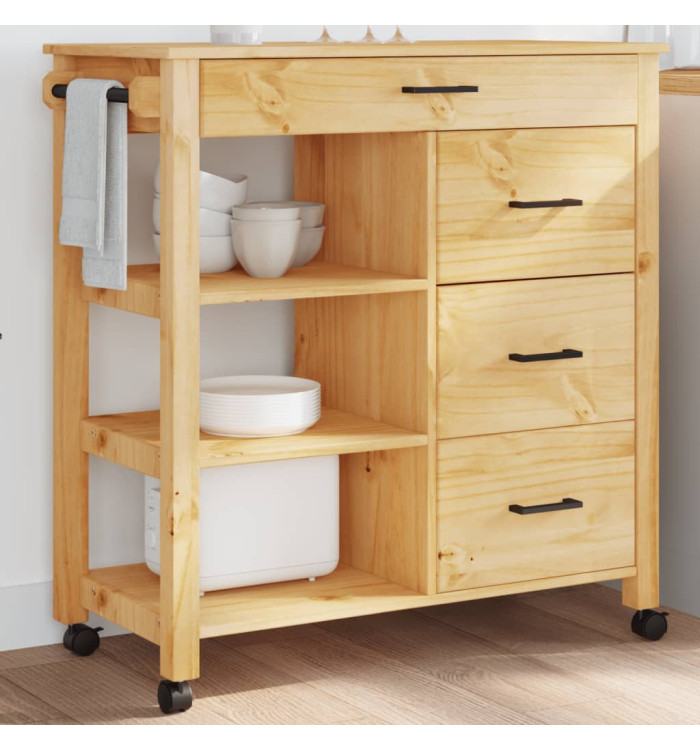Chariot de cuisine MONZA 84x40x90 cm bois massif de pin | Mobilier & Déco