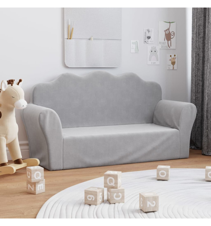Canapé pour enfants 2 places gris clair peluche douce | Mobilier & Déco